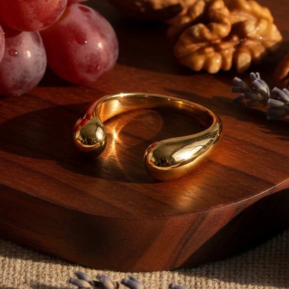 Sleek Minimalist Adjustable 18K Gold Plated Stainless Steel Open Cuff Ring - Picture 13 of 13